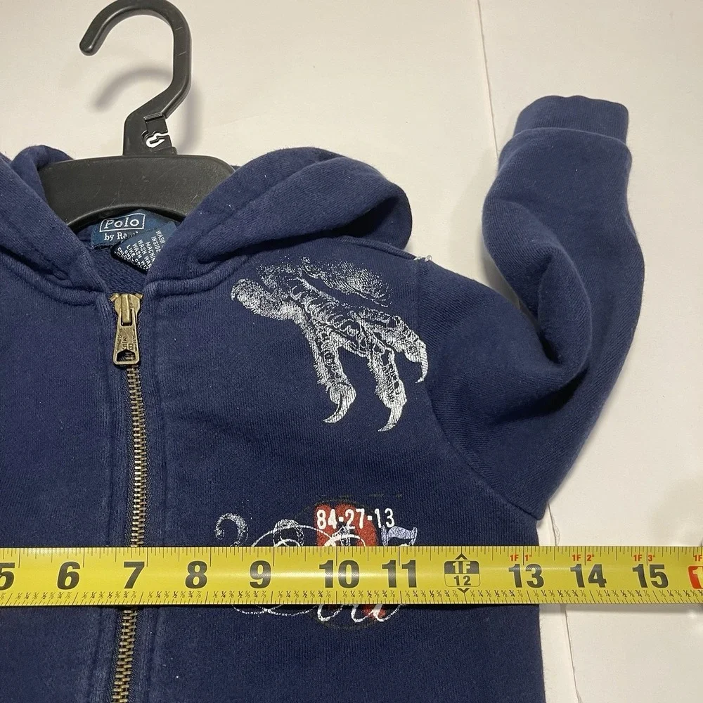 Vintage Polo By Ralph Lauren Toddler 2 Full Zip Graphic Print Blue Hoodie
